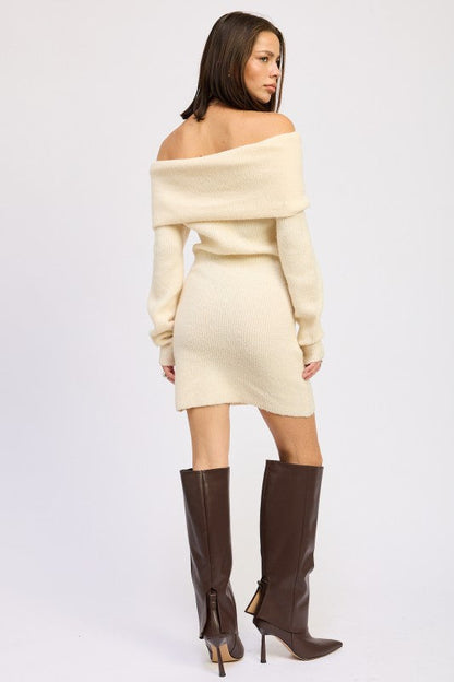 Emory Park Long Sleeve Off Shoulder Mini Knit Dress