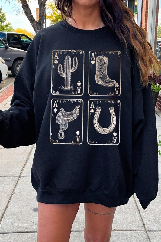Western Cowgirl Card Graphic Sweatshirt