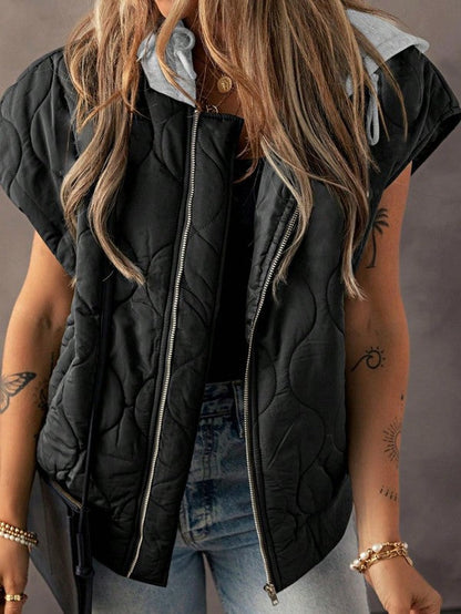 Oversized Drawstring Hooded Zip Up Puffer Vest