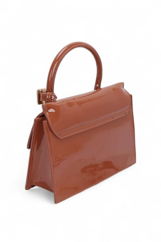 Patent Faux Leather Embossed Top Handle Swing Bag