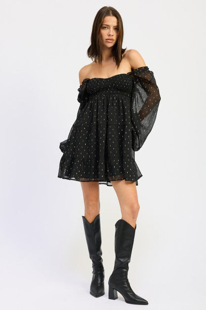 Emory Park Long Sleeve Smocked Baby Doll Mini Dress