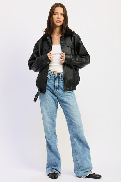 Emory Park Shearling Collar Vegan Leather Jacket