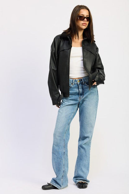 Emory Park Shearling Collar Vegan Leather Jacket
