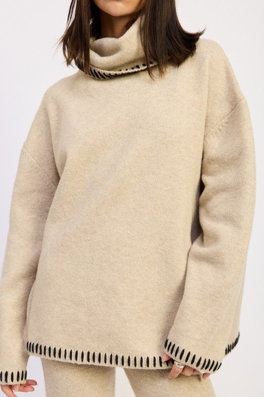 Emory Park Oversized Turtleneck Sweater with Stitching