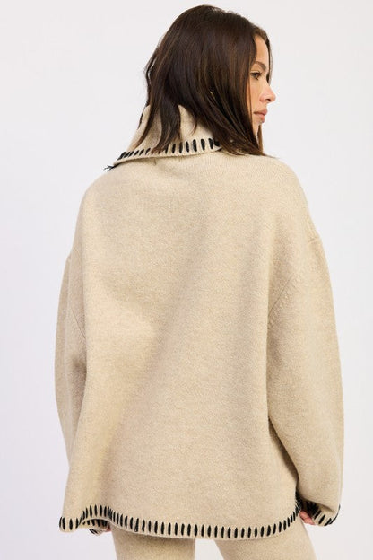 Emory Park Oversized Turtleneck Sweater with Stitching