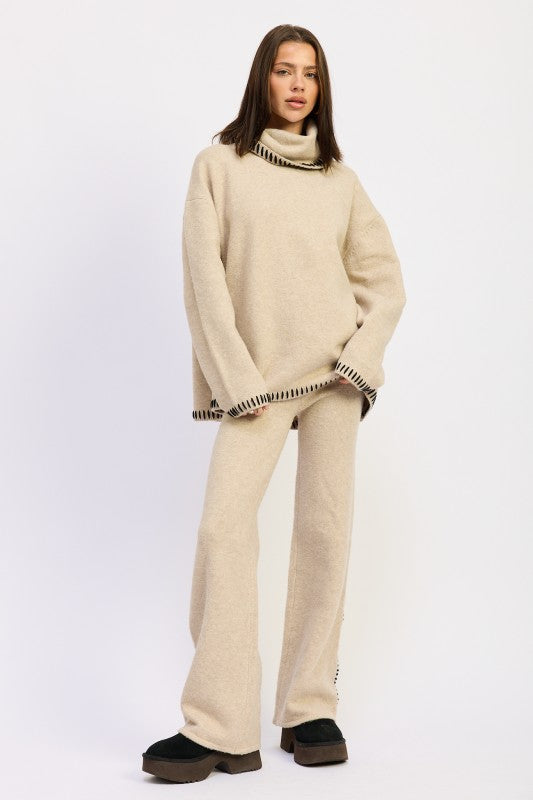 Emory Park Oversized Turtleneck Sweater with Stitching