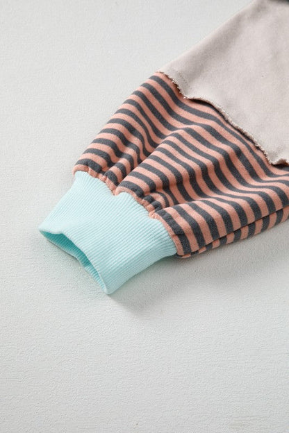 Cotton Colorblock Patchwork Striped  Sweatshirt