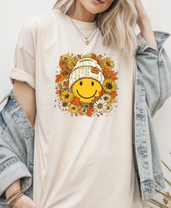 Fall Smiley Face Graphic Tee Top