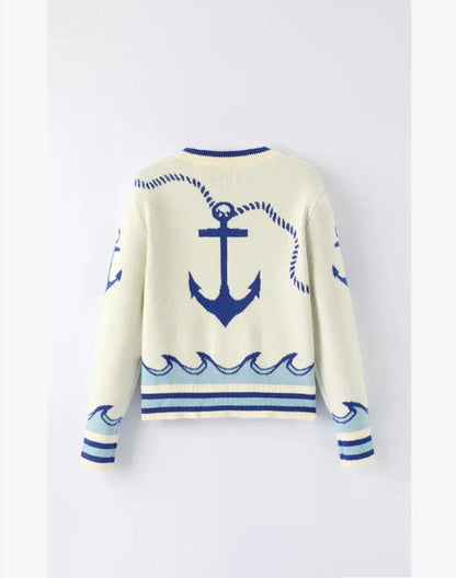 Miss Sparkling |Nautical Anchor Knit Cardigan