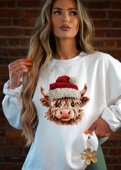 Crochet Christmas Highland Cow Graphic Sweatshirt
