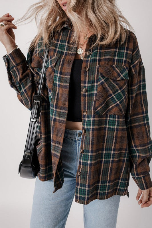 Plaid Button-Up Chest Pocket Shacket