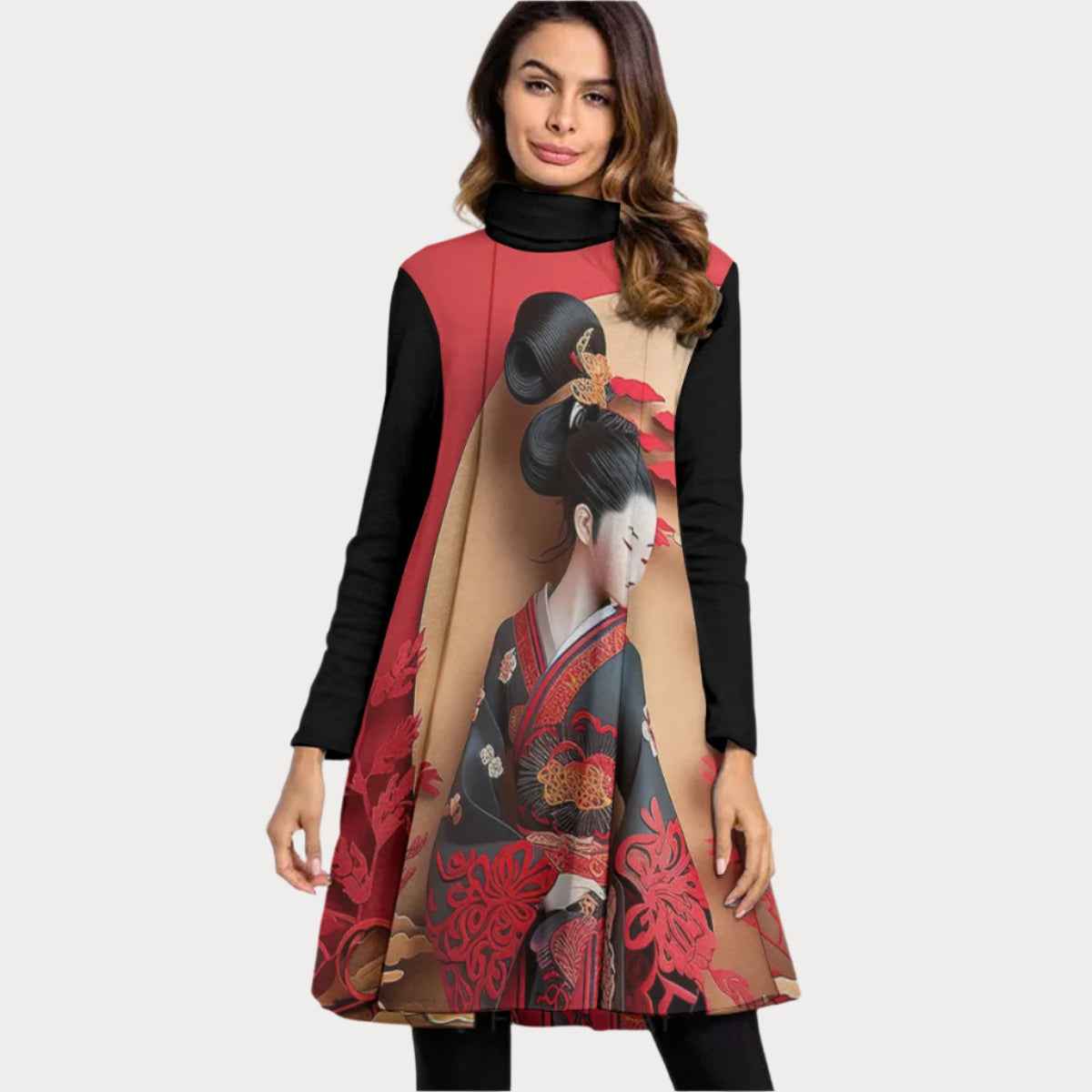 Brooklyn Republic™ The Geisha Long Sleeve Turtleneck Neck Dress