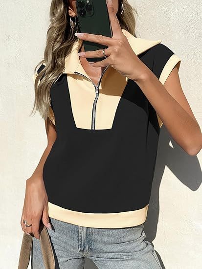 Fisoew Color‑Block Half‑Zip Polo Sweatshirt