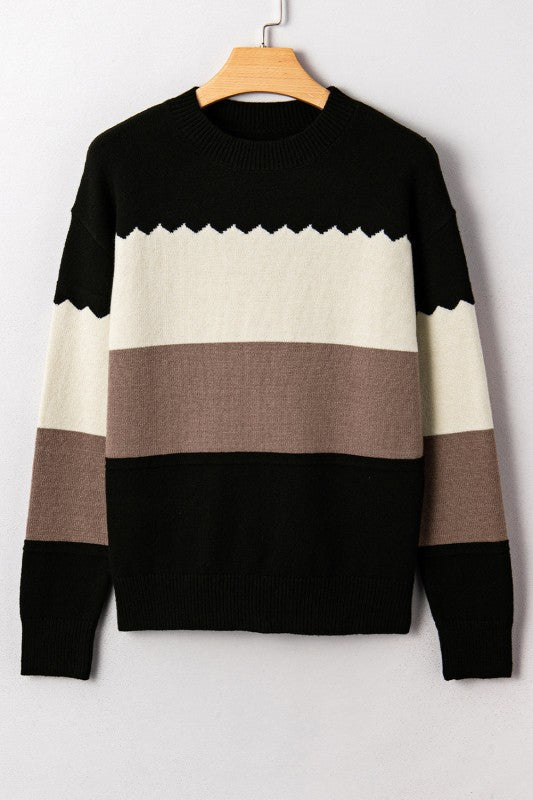 Colorblock Crew Neck Drop Shoulder Sweater