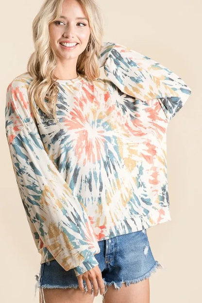 BiBi Tie Dye Print Terry Pull Over