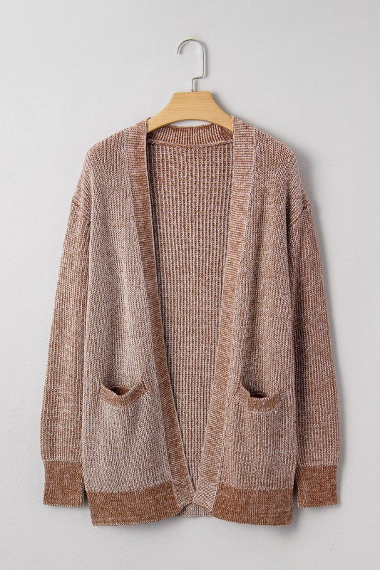 Solid Knit Open-Front Pocketed Cardigan