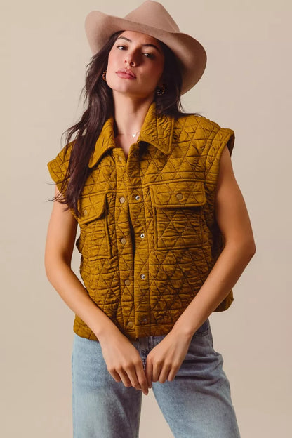 SO ME Triangle Quilting Stitch Button Up Knit Vest