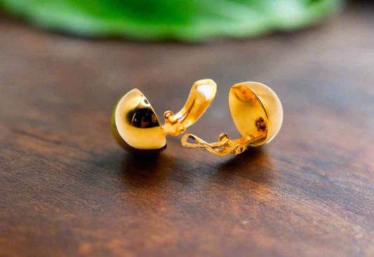 Italian Silver Gold-Dipped Clip Ball Earrings