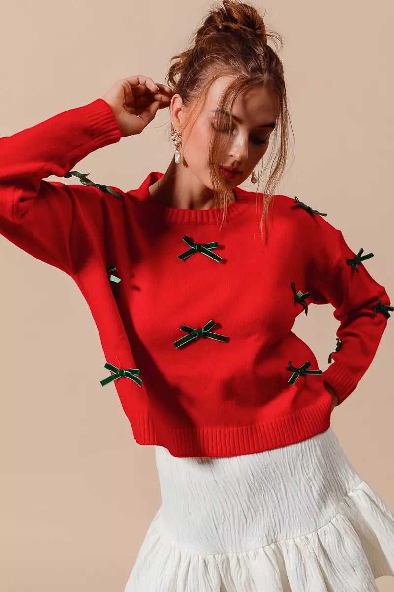 SO ME Ribbon Bow Applique Sweater