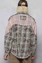 POL Plaid Patchwork Long Sleeve Shirt with Raw Edge Detail