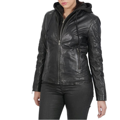 Becky Hooded Biker Leather Jacket