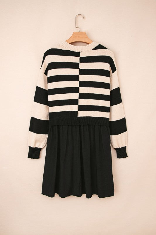 Stripe Knit Colorblock Sweater Mini Dress