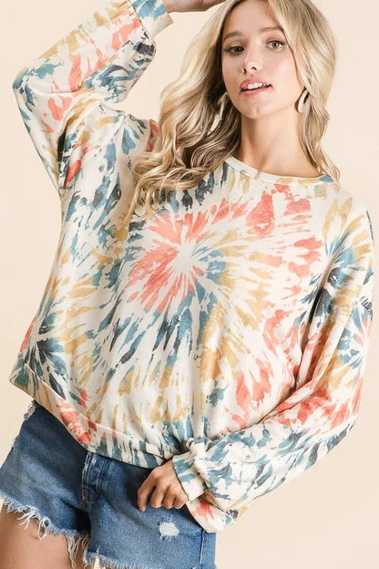 BiBi Tie Dye Print Terry Pull Over