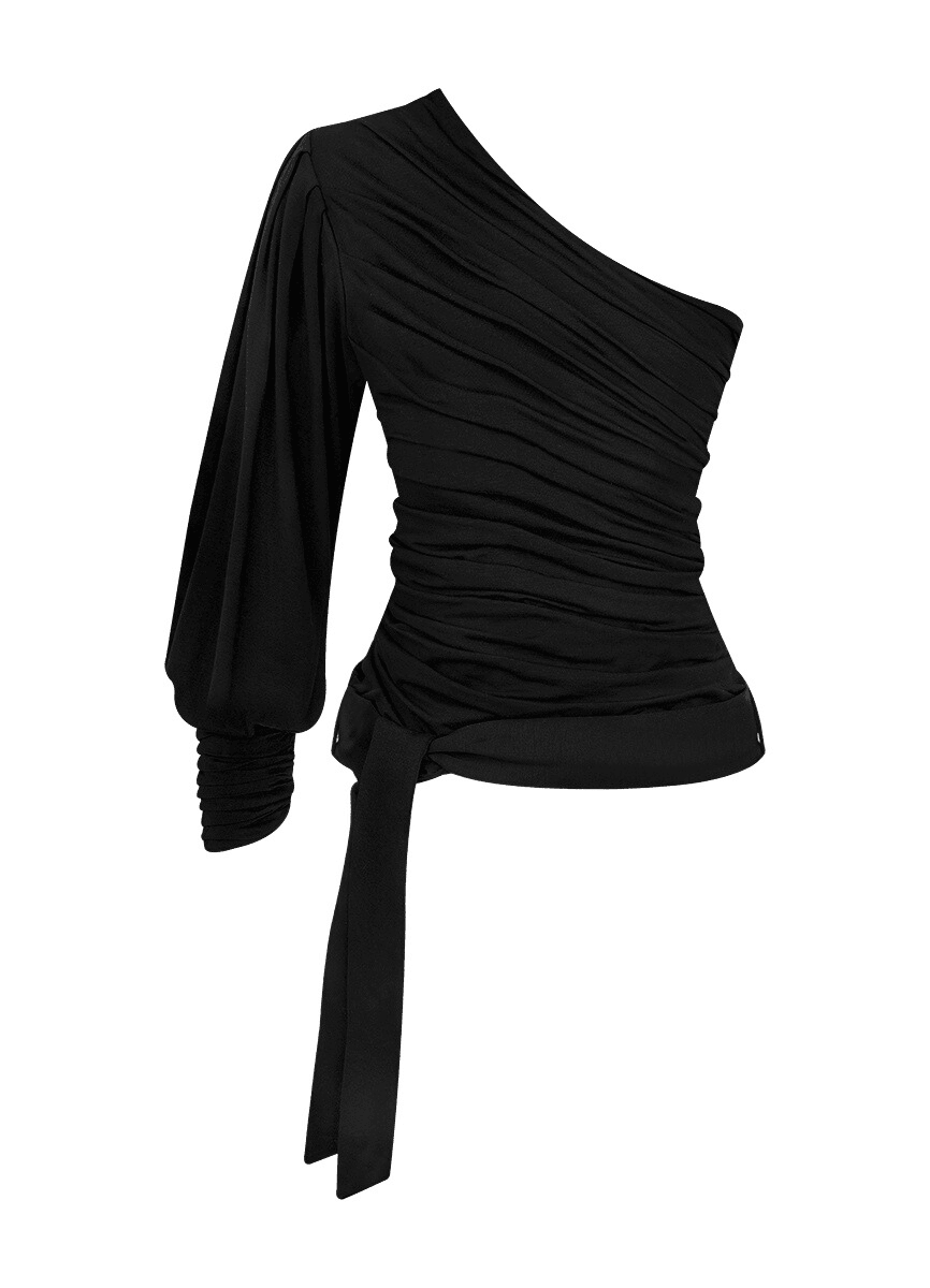 LavaNera One Shoulder Black Jersey Viscose Blouse