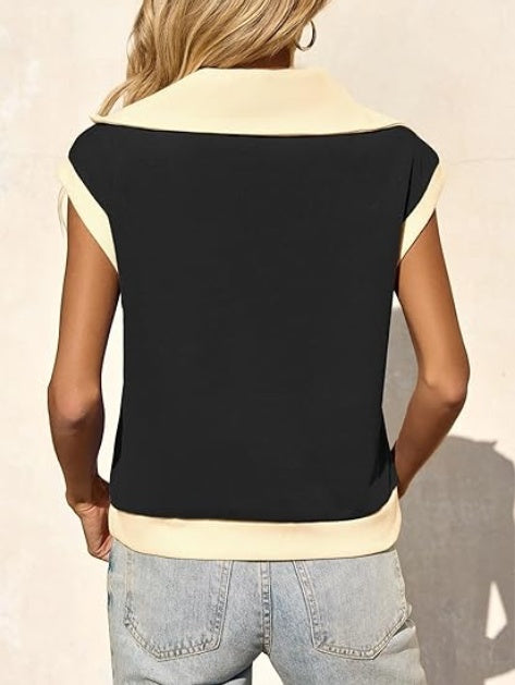 Fisoew Color‑Block Half‑Zip Polo Sweatshirt