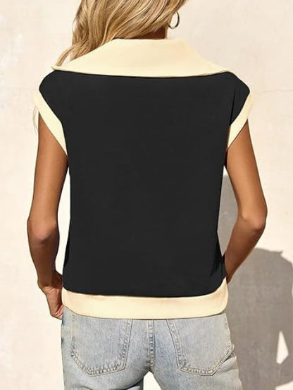 Fisoew Color‑Block Half‑Zip Polo Sweatshirt