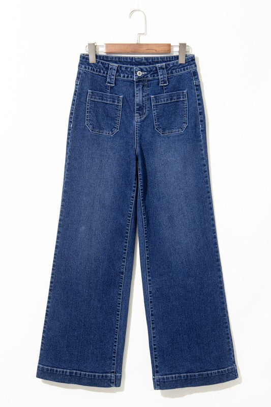 Denim Patch Pocket Wide Leg Jeans
