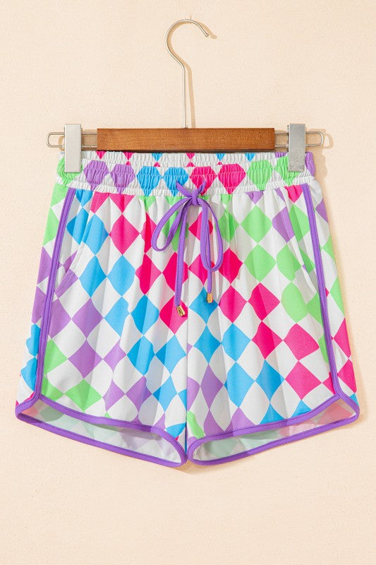 Checker Drawstring Elastic Waist Shorts