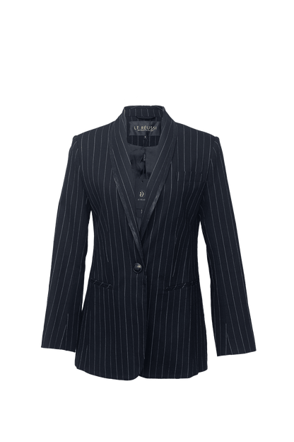 Black Pinstripes Blazer – Women’s Tailored Office Jacket