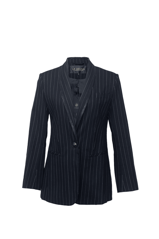 Black Pinstripes Blazer – Women’s Tailored Office Jacket