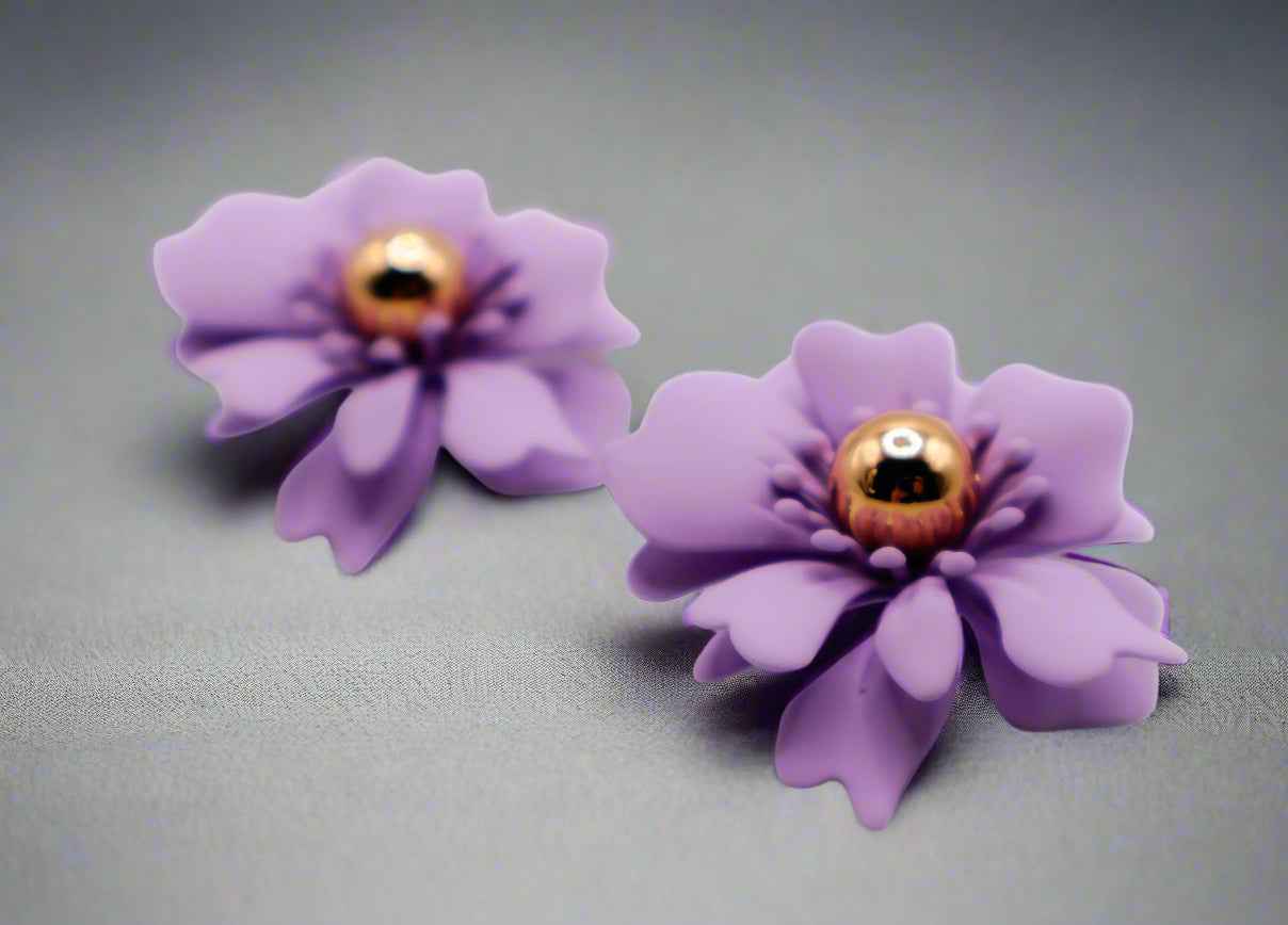 Purple Petal Glisten Earrings – Luxury Purple Floral Statement Earring