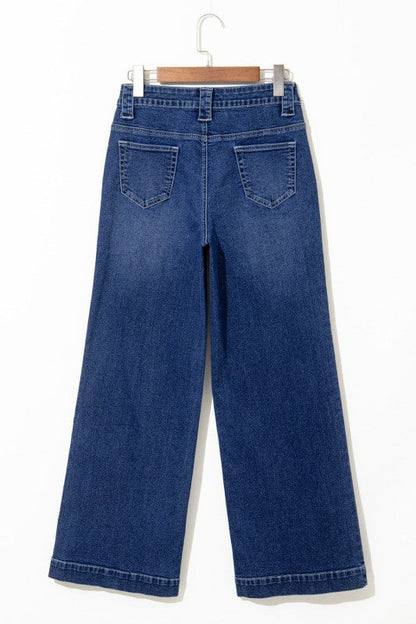 Denim Patch Pocket Wide Leg Jeans