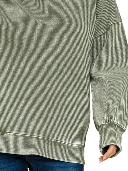 Zenana Full Size Acid Washed Double Ribbed Hi-low Sweatshirt Plus Size in Olive