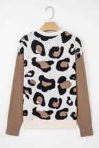 Leopard Colorblock Drop Shoulder V-Neck Sweater