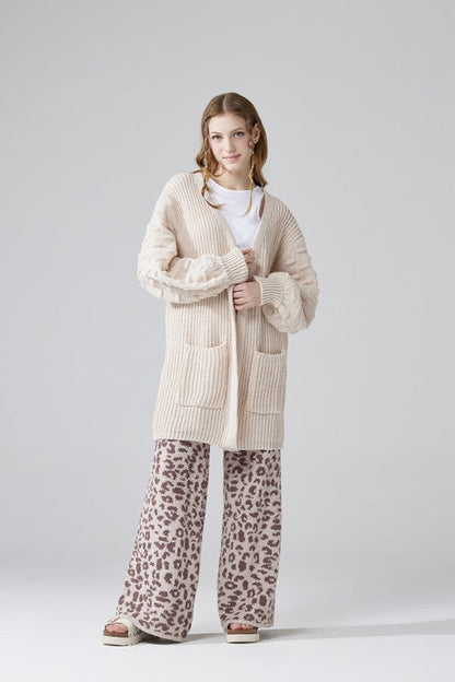 Plus Oversized Pompom Sleeve Cardigan