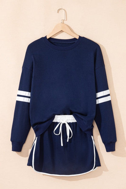 Varsity Stripe Pullover and Mini Skirt Set