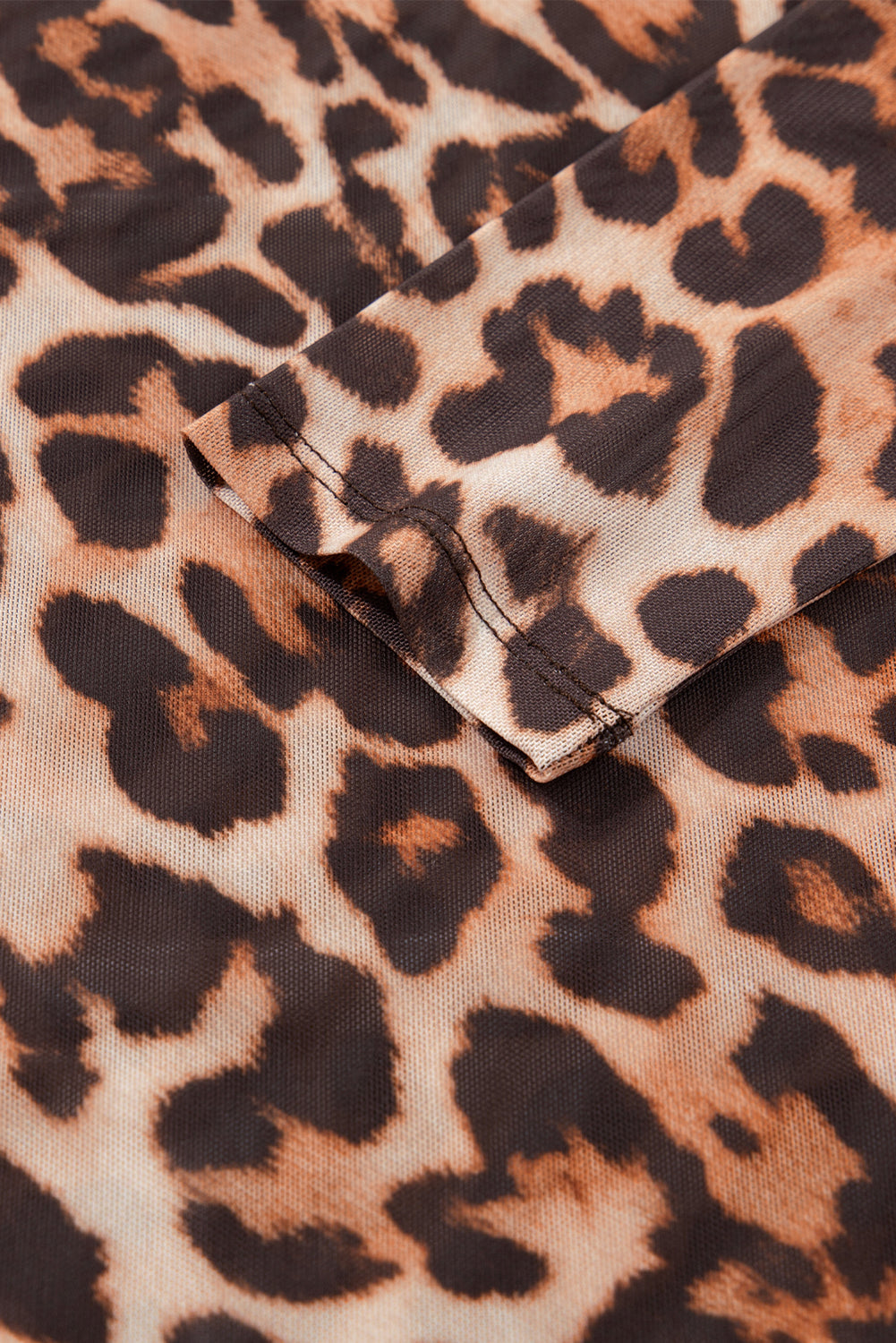 Leopard Mesh Mock Neck Long Sleeve Top