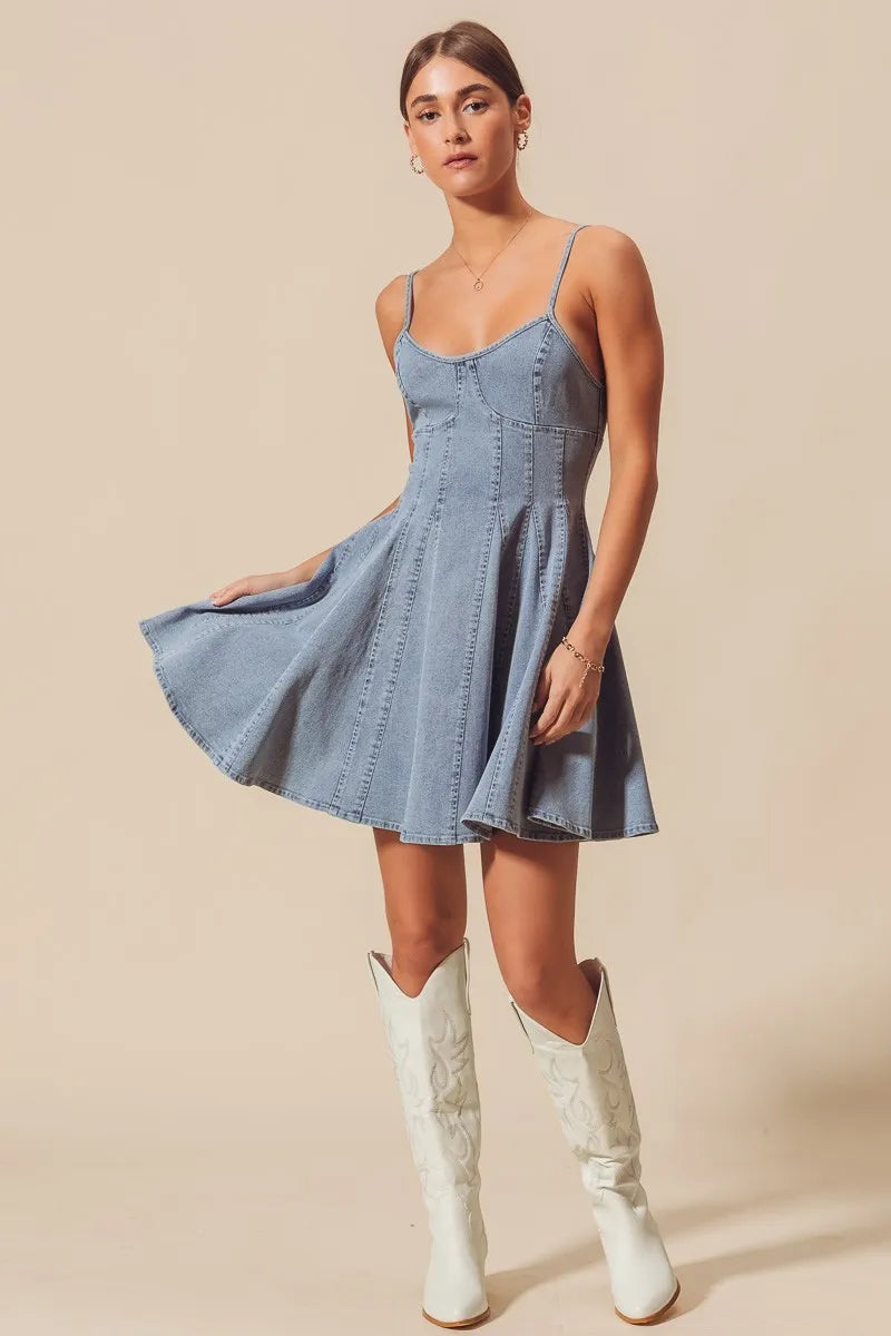 SO ME A Line Fit and Flare Denim Mini Dress