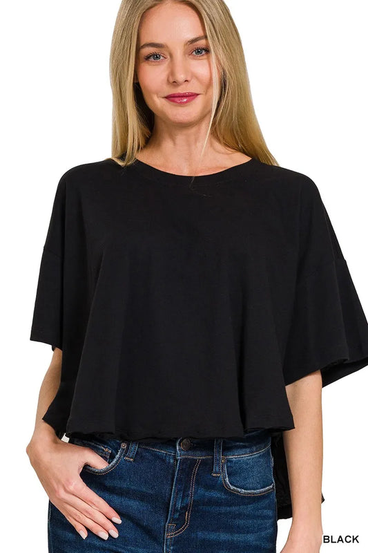 Zenana Cotton Round Neck Short Sleeve T-Shirt in Black