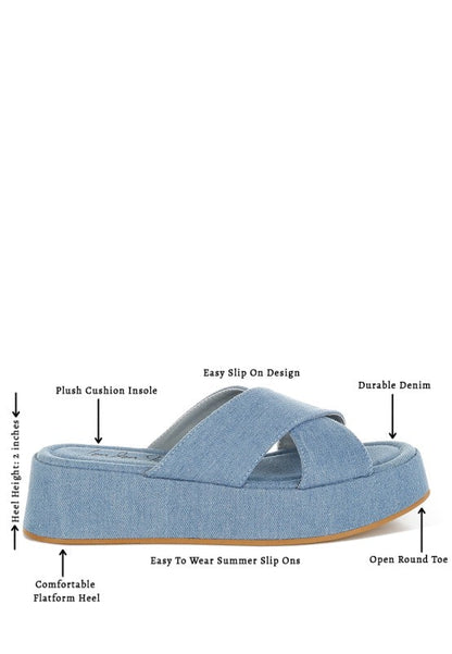 Karbi Denim Flatform Slip Ons