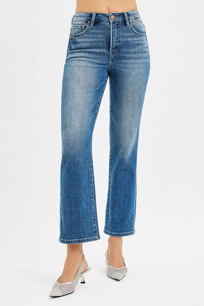 RISEN Tummy Control High Rise Crop Straight Jeans