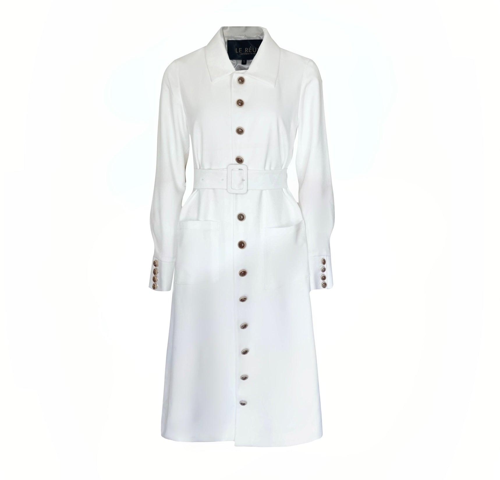 Abrigo blanco Monique: abrigo largo elegante para mujer