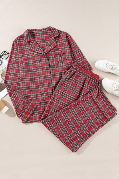 Plus Size Christmas Plaid Shirt and Pants Set