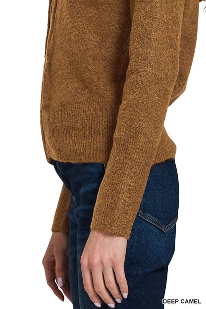 Zenana Drawstring Zip Up Hooded Cardigan