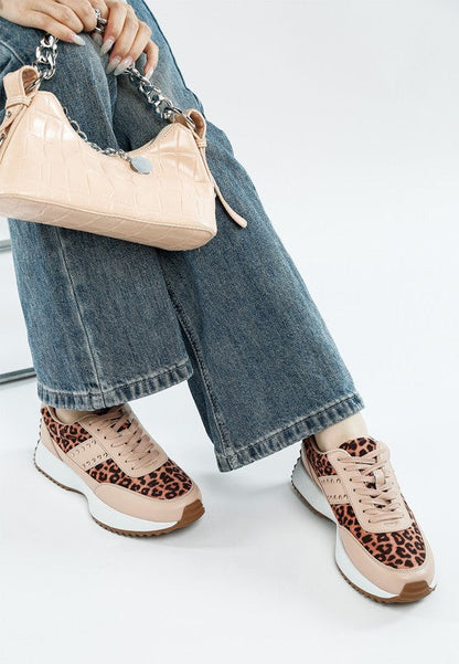 Lepark Real Leather Leopard Print Sneakers