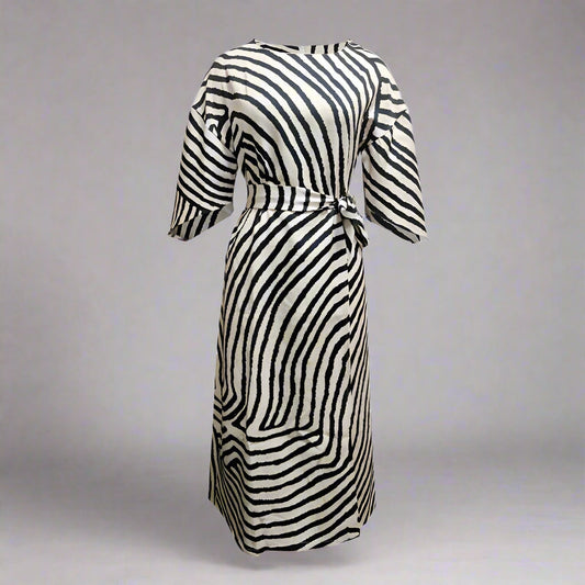 Women's Elegant Geometric Print Batwing Sleeve Round Neck Maxi Dress